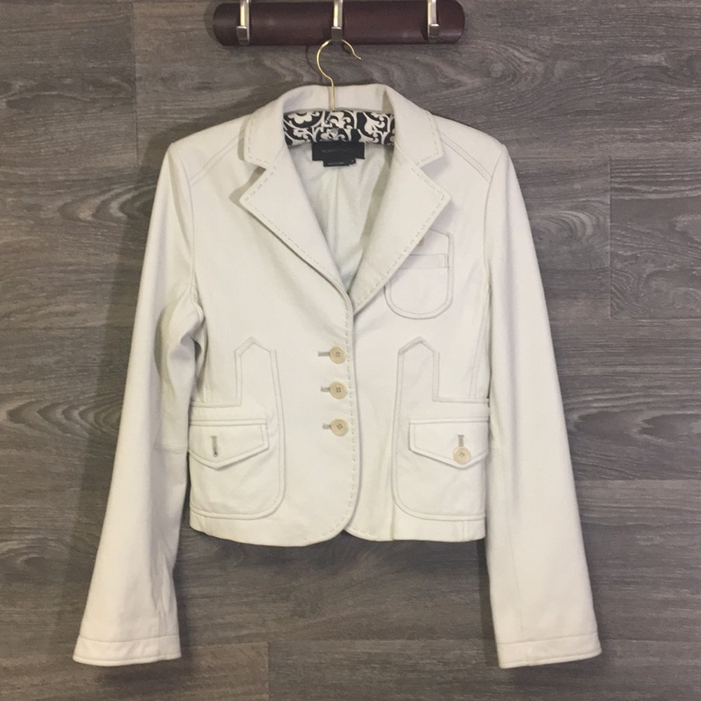 BCBG MaxAzria White Leather Jacket Size S